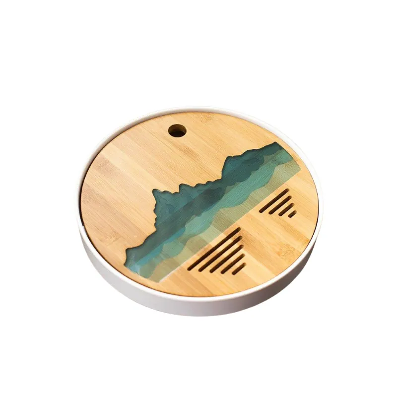Plateau à thé en bambou avec bac, rond ou rectangle, Caramel, vue 6