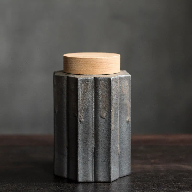 Boîte à thé japonaise en céramique Nuage, couvercle en bois, vue 3