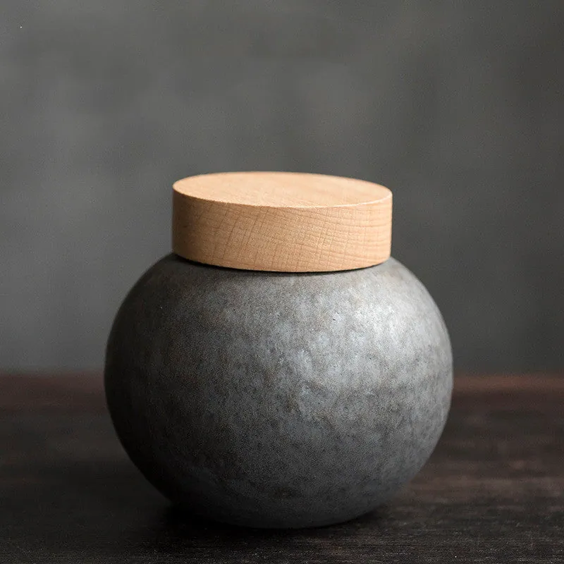Boîte à thé japonaise en céramique Nuage, couvercle en bois, vue 4