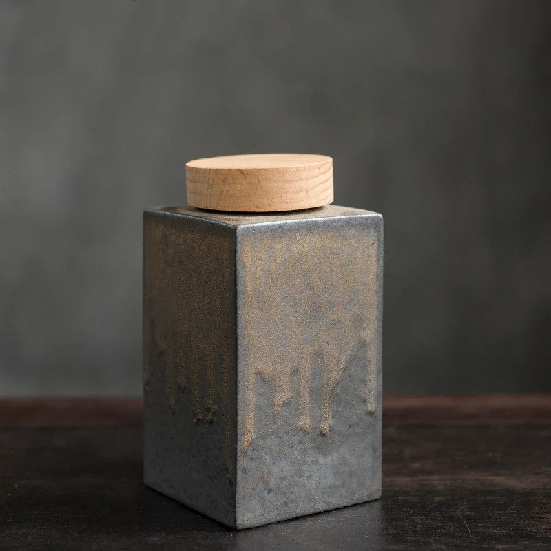 Boîte à thé japonaise en céramique Nuage, couvercle en bois, vue 5