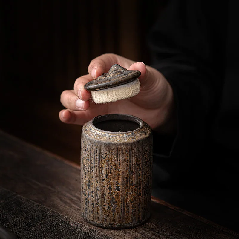 Boîte à thé en céramique Rivière, émail rustique et couvercle, vue 2