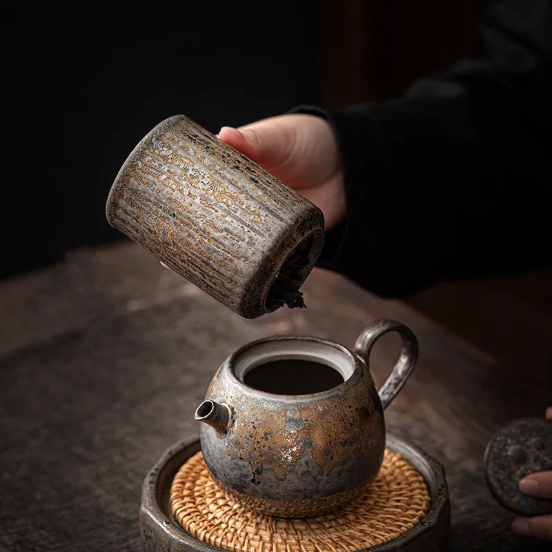 Boîte à thé en céramique Rivière, émail rustique et couvercle, vue 3