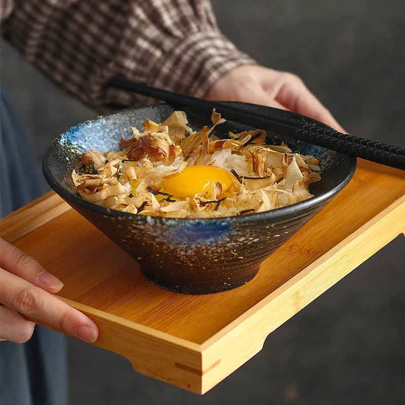 Bol à ramen japonais en grès noir et blanc Karatsu, vue 3