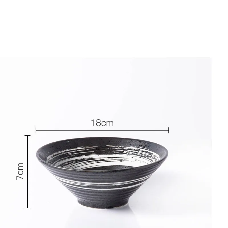 Bol à ramen japonais en grès noir et blanc Karatsu, vue 4