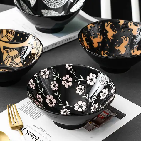 Bol à ramen japonais en céramique à motifs fleuris Yunomi