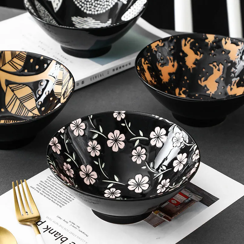 Bol à ramen japonais en céramique à motifs fleuris Yunomi