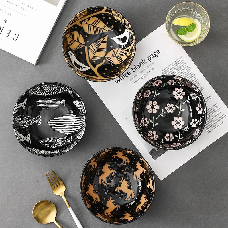 Bol à ramen japonais en céramique à motifs fleuris Yunomi, vue 3