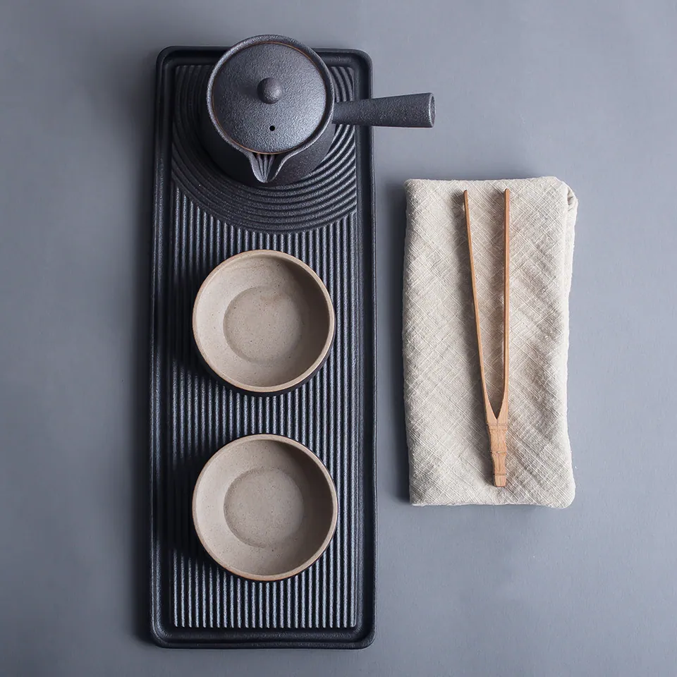 Service à thé Artisan en grès, 6 pièces, théière à filtre