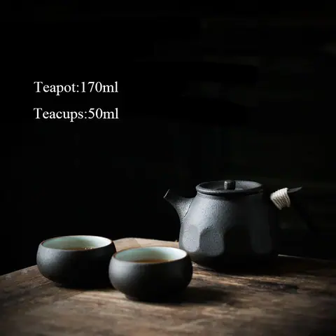 Service à thé japonais en céramique noire Olivier