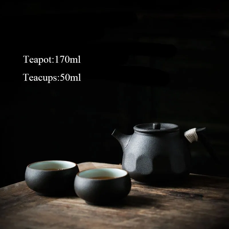 Service à thé japonais en céramique noire Olivier