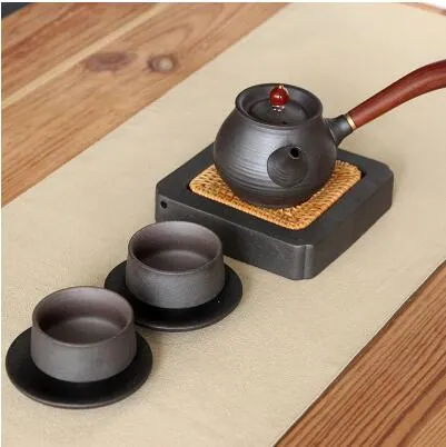 Service à thé japonais en céramique à motif fougère, grès