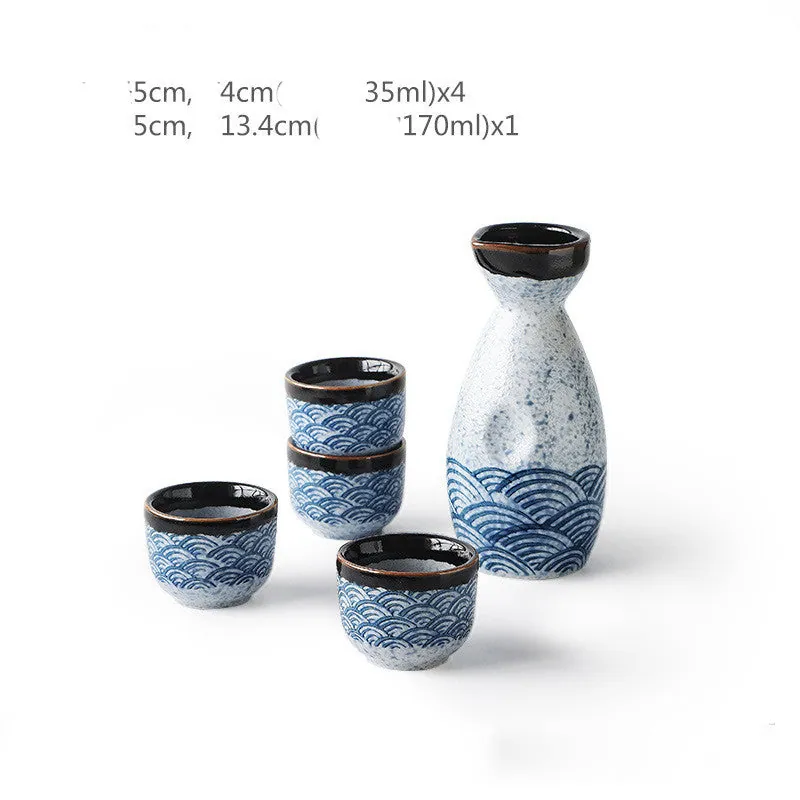 Set à saké japonais en céramique Zénith : carafe tokkuri et tasses, vue 6