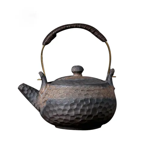 Théière japonaise en grès martelé à anse haute Fumée
