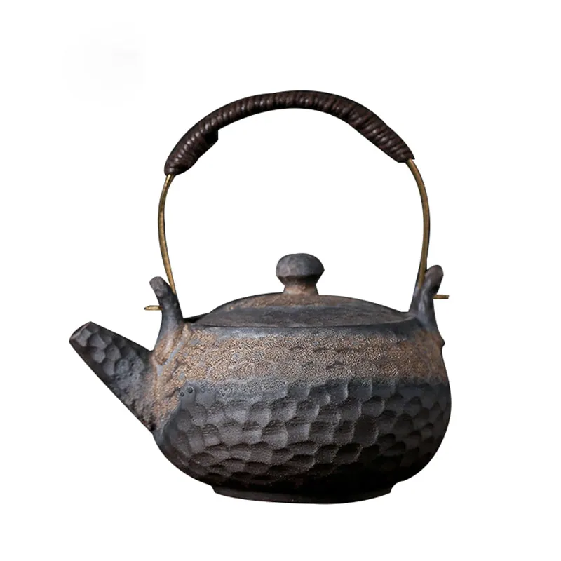 Théière japonaise en grès martelé à anse haute Fumée, grès et céramique