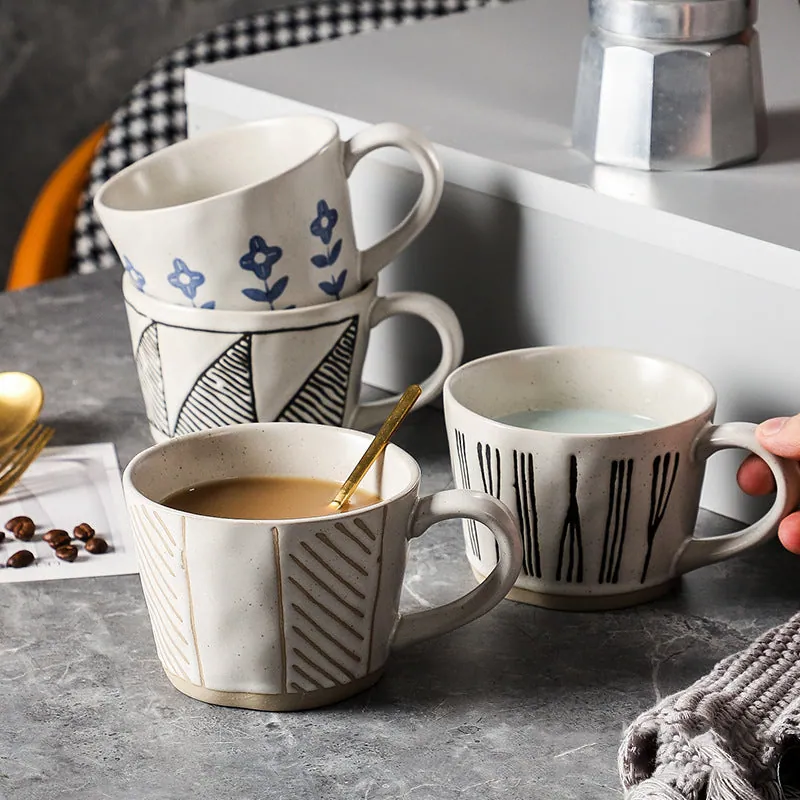 Tasse Azimut en grès émaillé, 280 ml, décors floral ou graphique