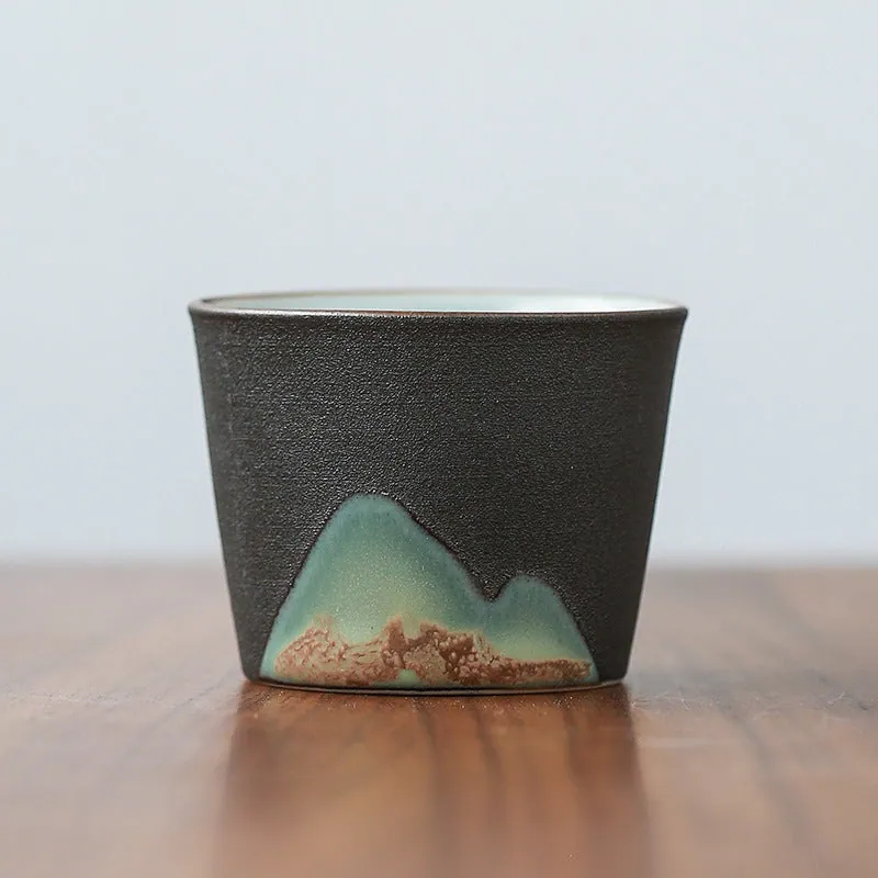 Tasse japonaise en grès texturé, motif montagne Bizen, vue 2