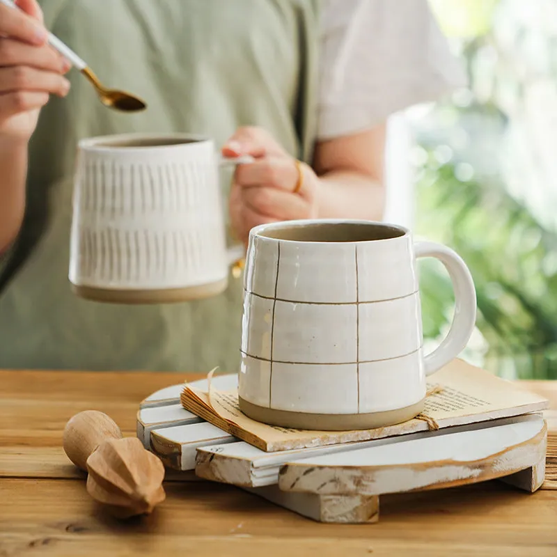 Mug japonais en céramique à carreaux Ivoire, vue 2