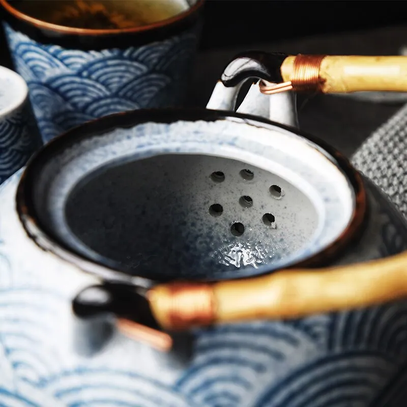 Théière japonaise en céramique avec filtre Indigo, grès