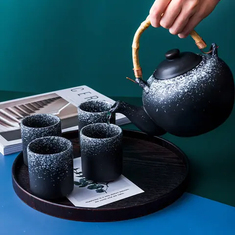 Théière japonaise en grès émaillé à anse haute Frêne