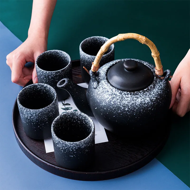 Théière japonaise en grès émaillé à anse haute Frêne, vue 2