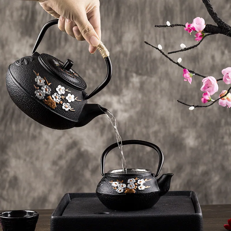Théière japonaise en fonte à motif de fleurs Malachite, vue 2