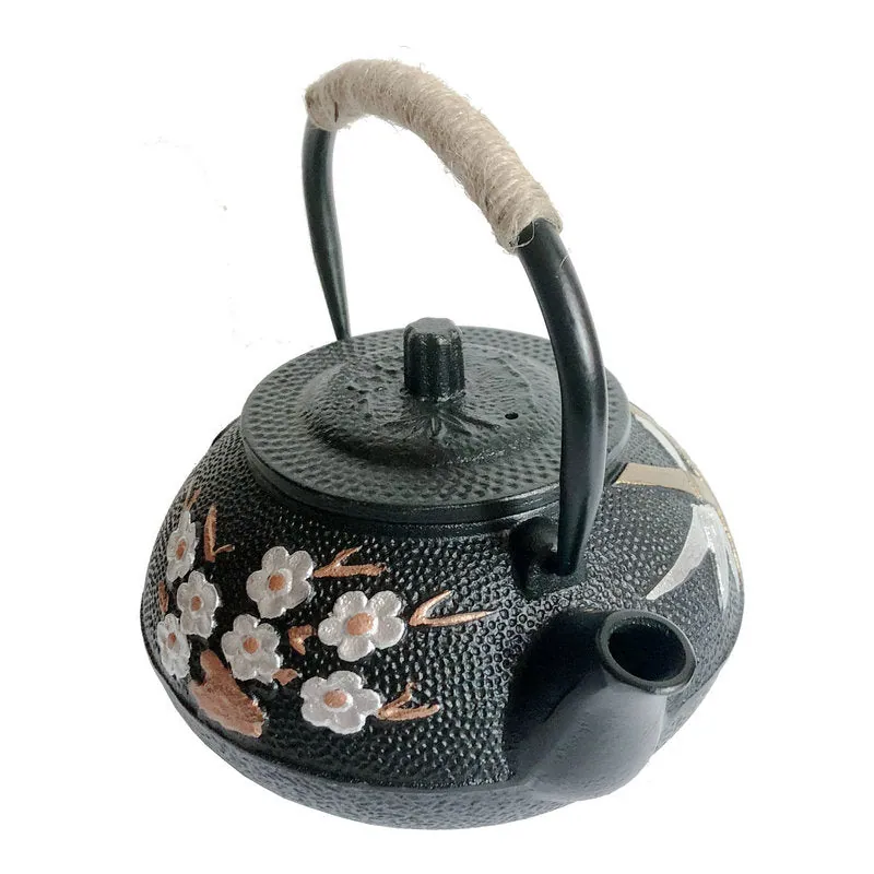 Théière japonaise en fonte à motif de fleurs Malachite, vue 3