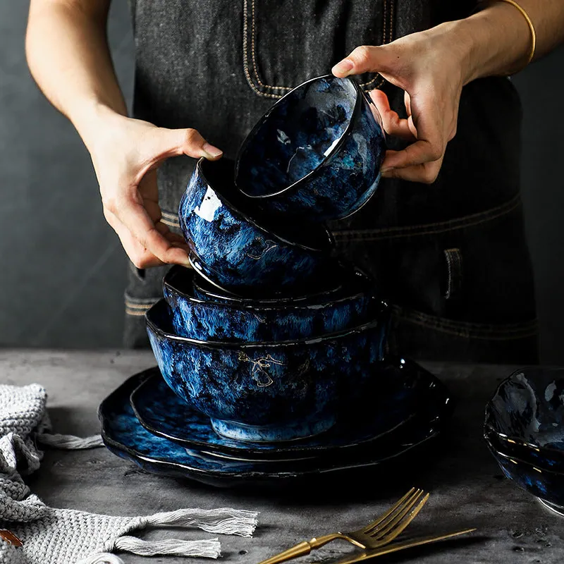 Vaisselle japonaise en grès Vallée : assiettes, bols et plateau, vue 2